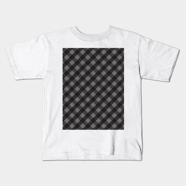 Gray and Black Check Gingham Plaid Kids T-Shirt by squeakyricardo